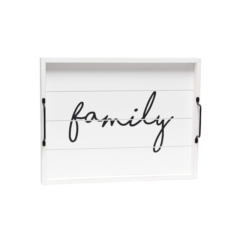 Elegant Designs HG2000-WFM Decorative Wood Serving Tray w/Handles, 15.50" x 12", Family - Image 1